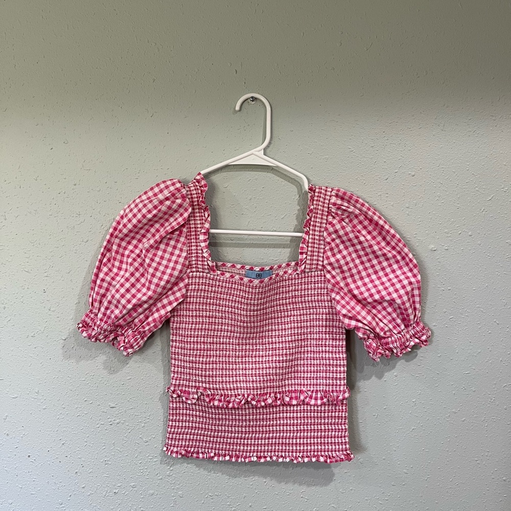 Pink Gingham Puff Sleeve Top